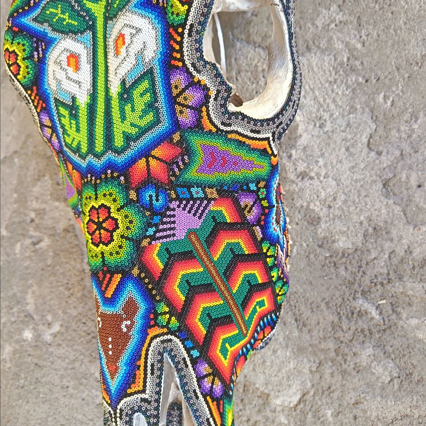 Mexican Folk Art Huichol Hand Beaded Bull Skull By Isandro Villa Lopez PP9108