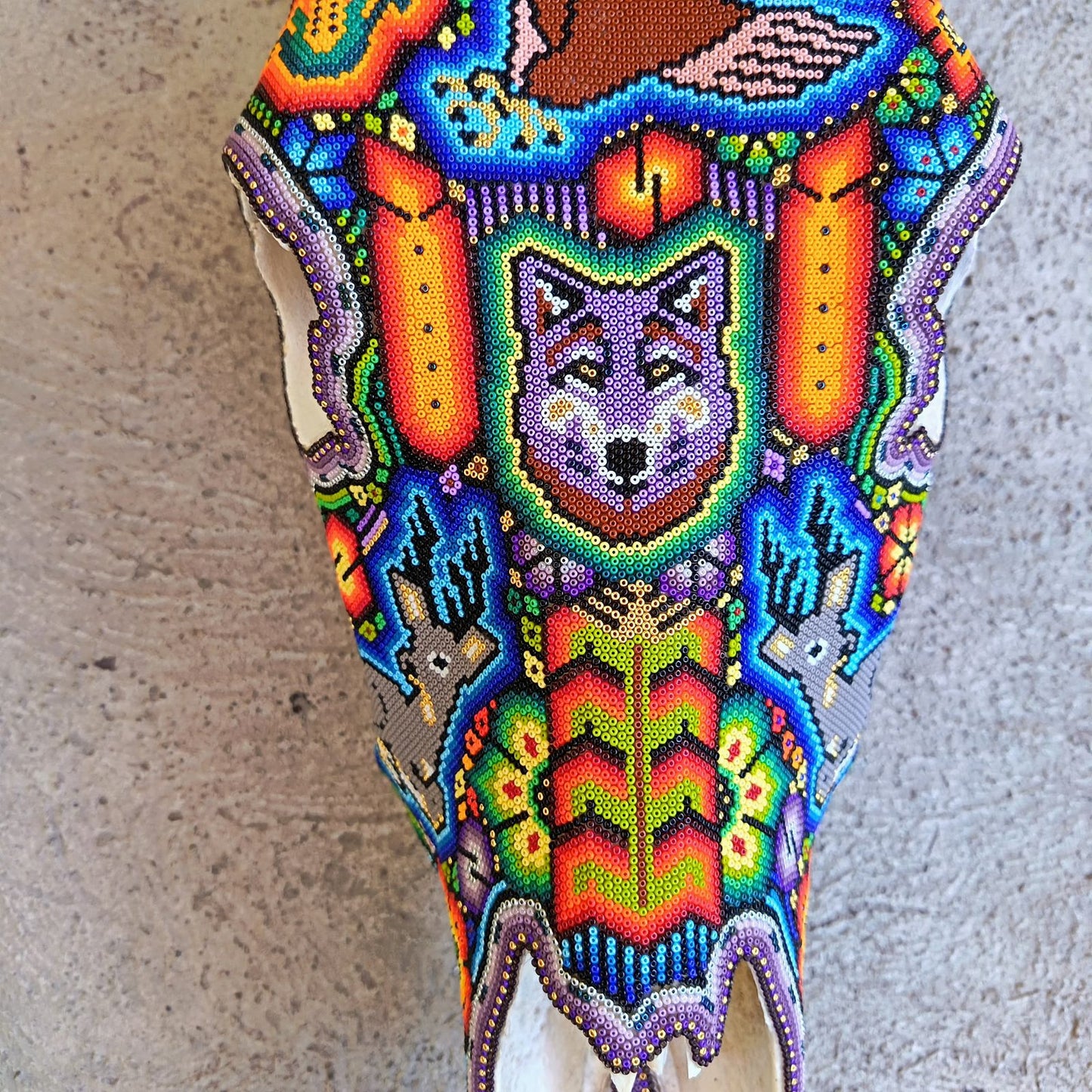 Mexican Folk Art Huichol Hand Beaded Bull Skull By Isandro Villa Lopez PP9147