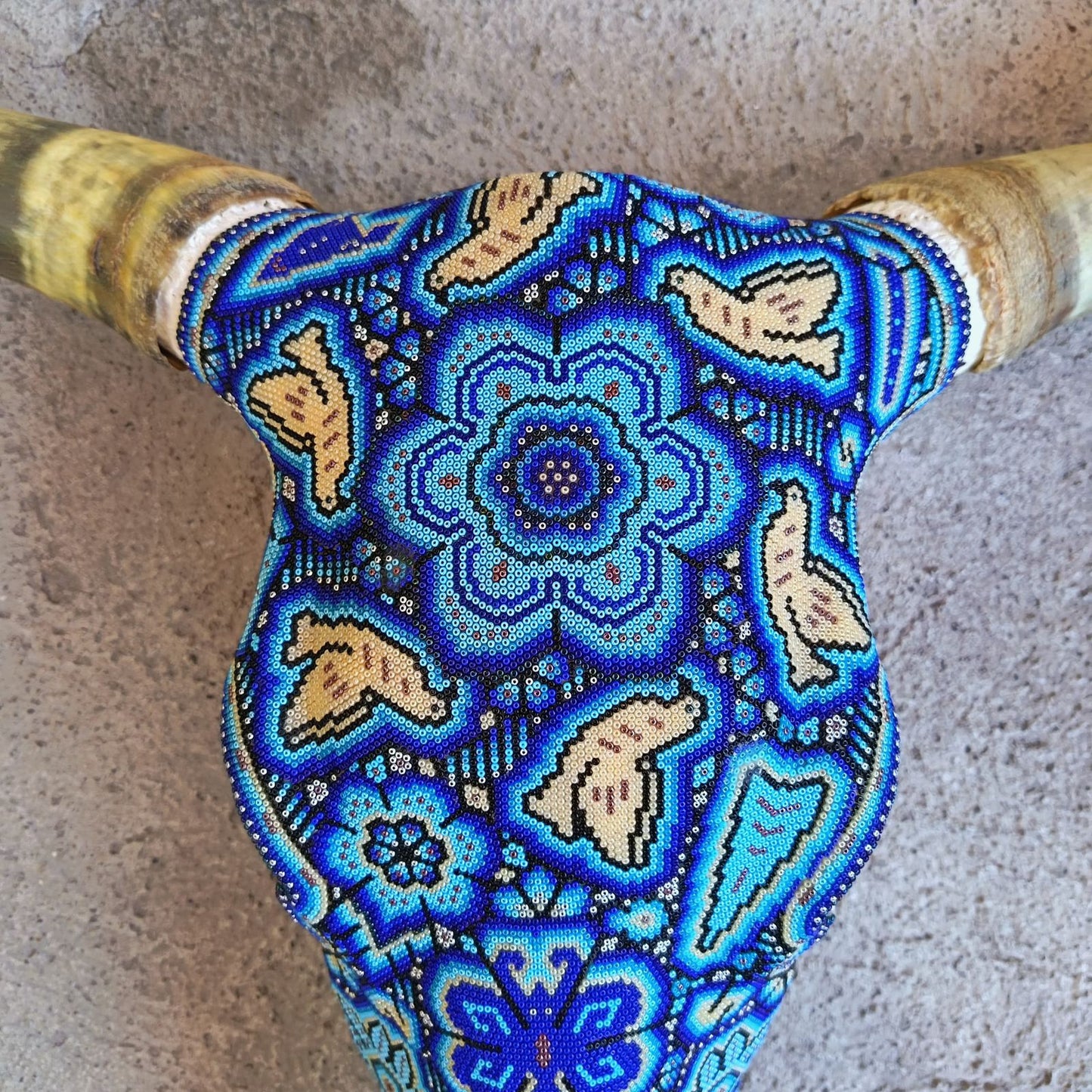 Mexican Folk Art Huichol Hand Beaded Bull Skull By Isandro Villa Lopez PP9148