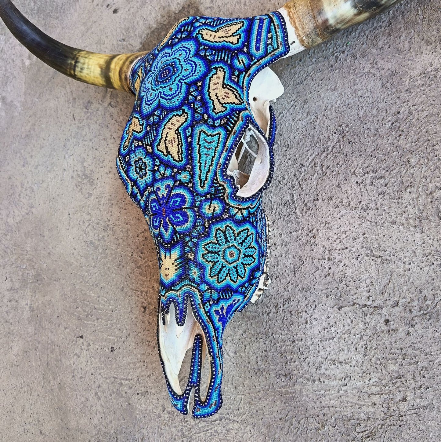 Mexican Folk Art Huichol Hand Beaded Bull Skull By Isandro Villa Lopez PP9148
