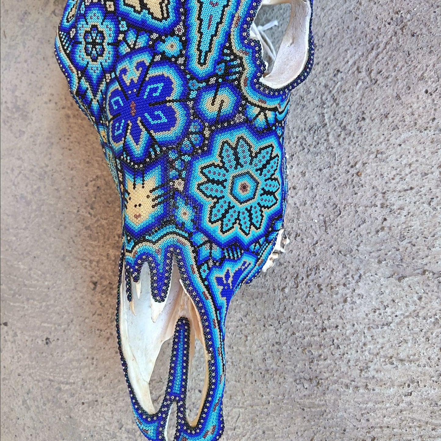 Mexican Folk Art Huichol Hand Beaded Bull Skull By Isandro Villa Lopez PP9148