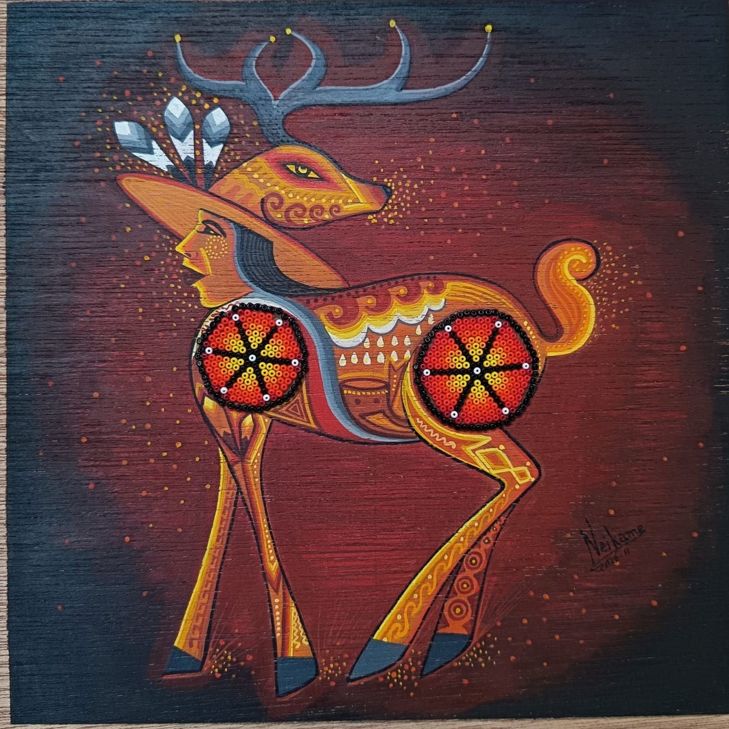 Huichol Mexican Folk Art Yarn Painting by Neikame PP9149 Oaxaca