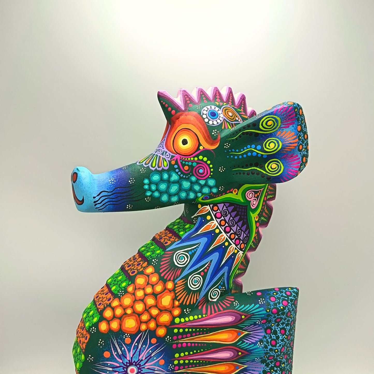 Oaxacan Wood Carving Hand Made Sea Horse By Cesar Melchor Ojeda PP9120