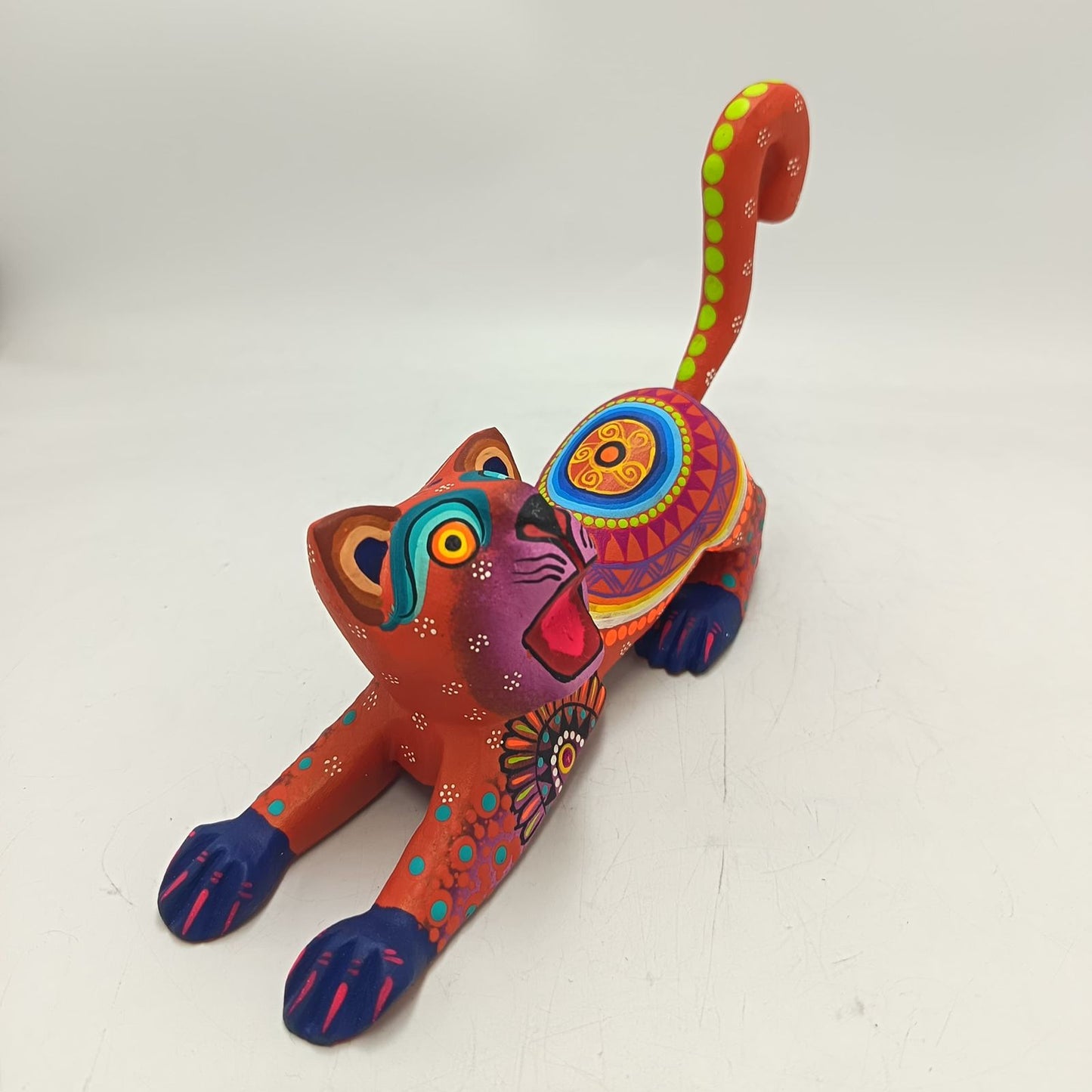 Oaxacan Wood Carving Hand Made Cat By Estudio 2403 PP9139
