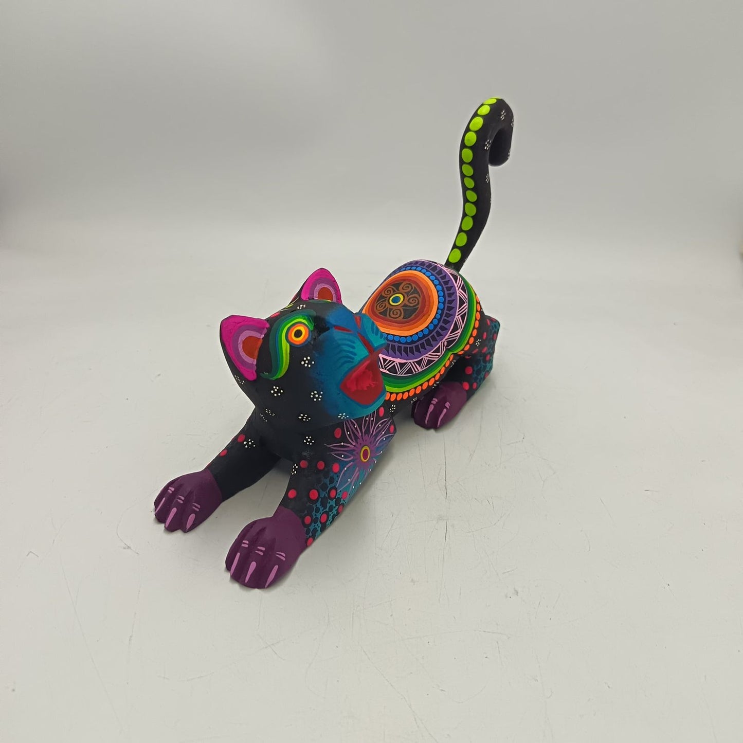 Oaxacan Wood Carving Hand Made Cat By Estudio 2403 PP9143