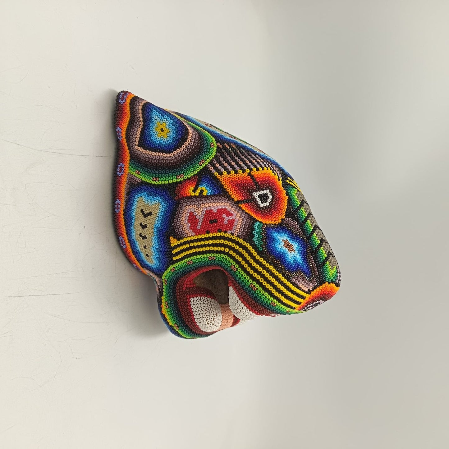Mexican Folk Art Huichol Beaded Jaguar Head By Mayola Villa Lopez PP9171