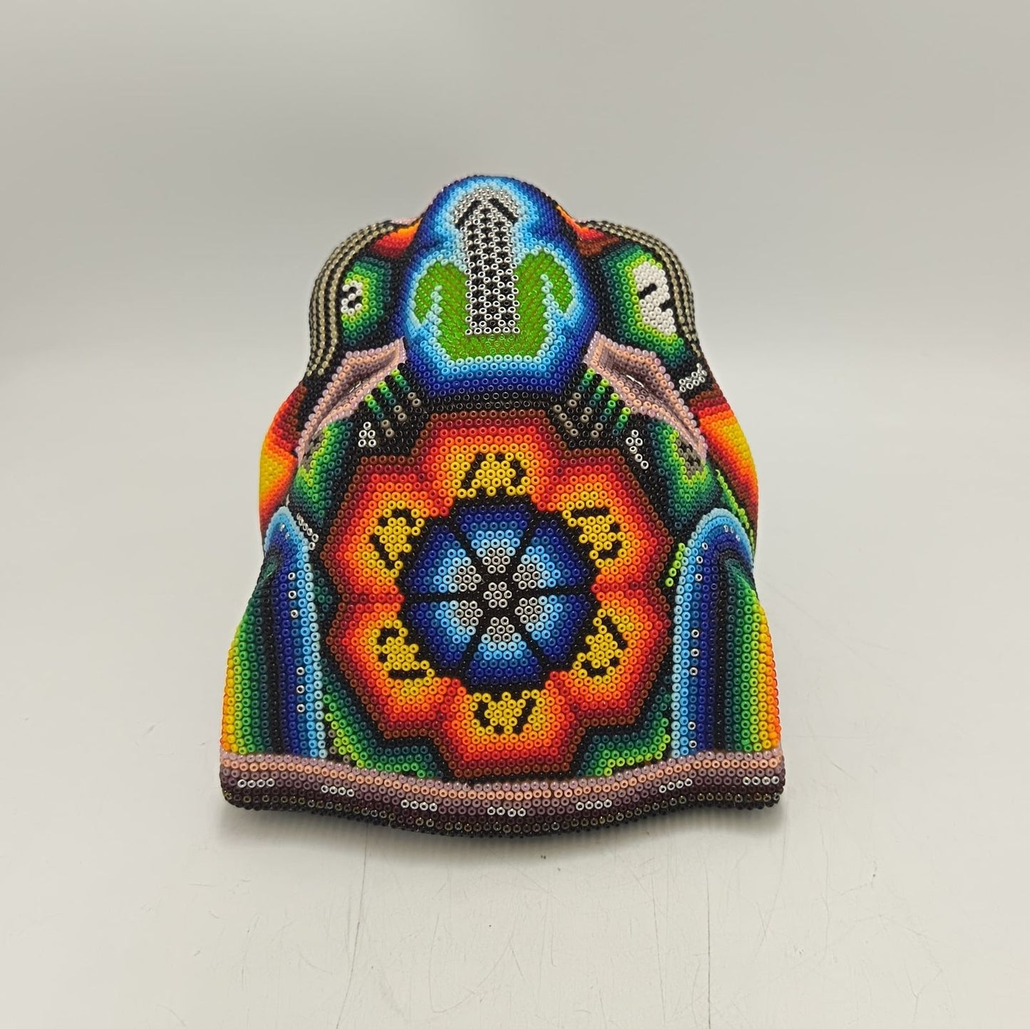 Mexican Folk Art Huichol Beaded Jaguar Head By Mayola Villa Lopez PP9173 Oaxaca