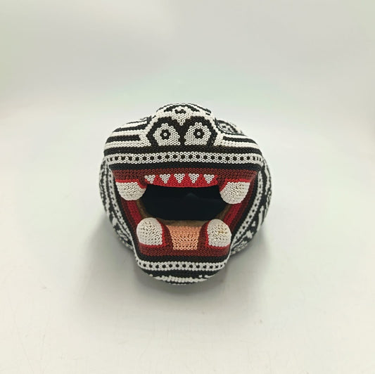 Mexican Folk Art Huichol Beaded Jaguar Head By Mayola Villa Lopez PP9176 Oaxaca
