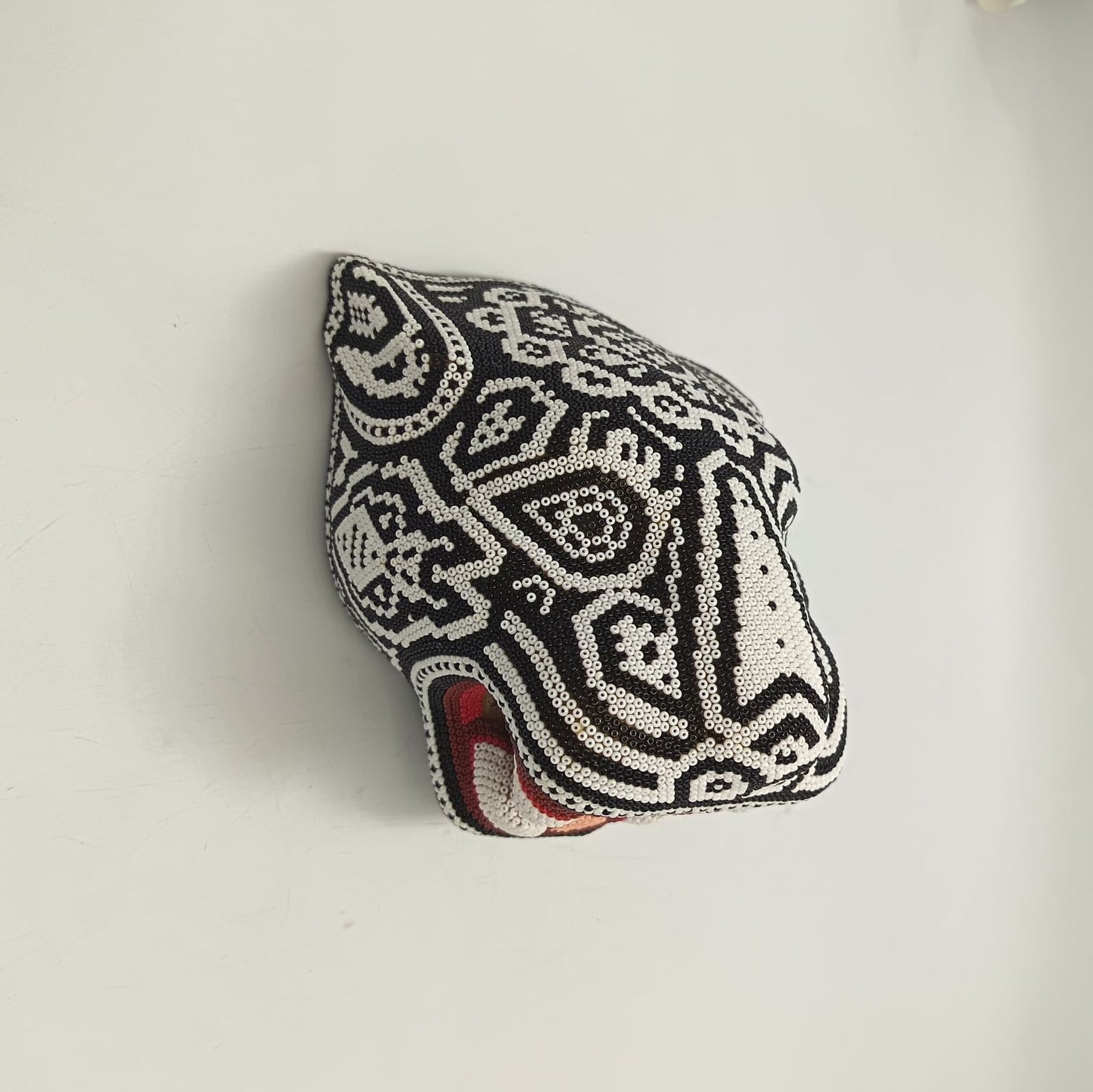 Mexican Folk Art Huichol Beaded Jaguar Head By Mayola Villa Lopez PP9176 Oaxaca