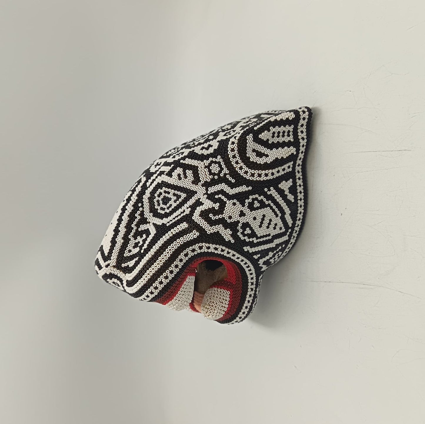 Mexican Folk Art Huichol Beaded Jaguar Head By Mayola Villa Lopez PP9176 Oaxaca