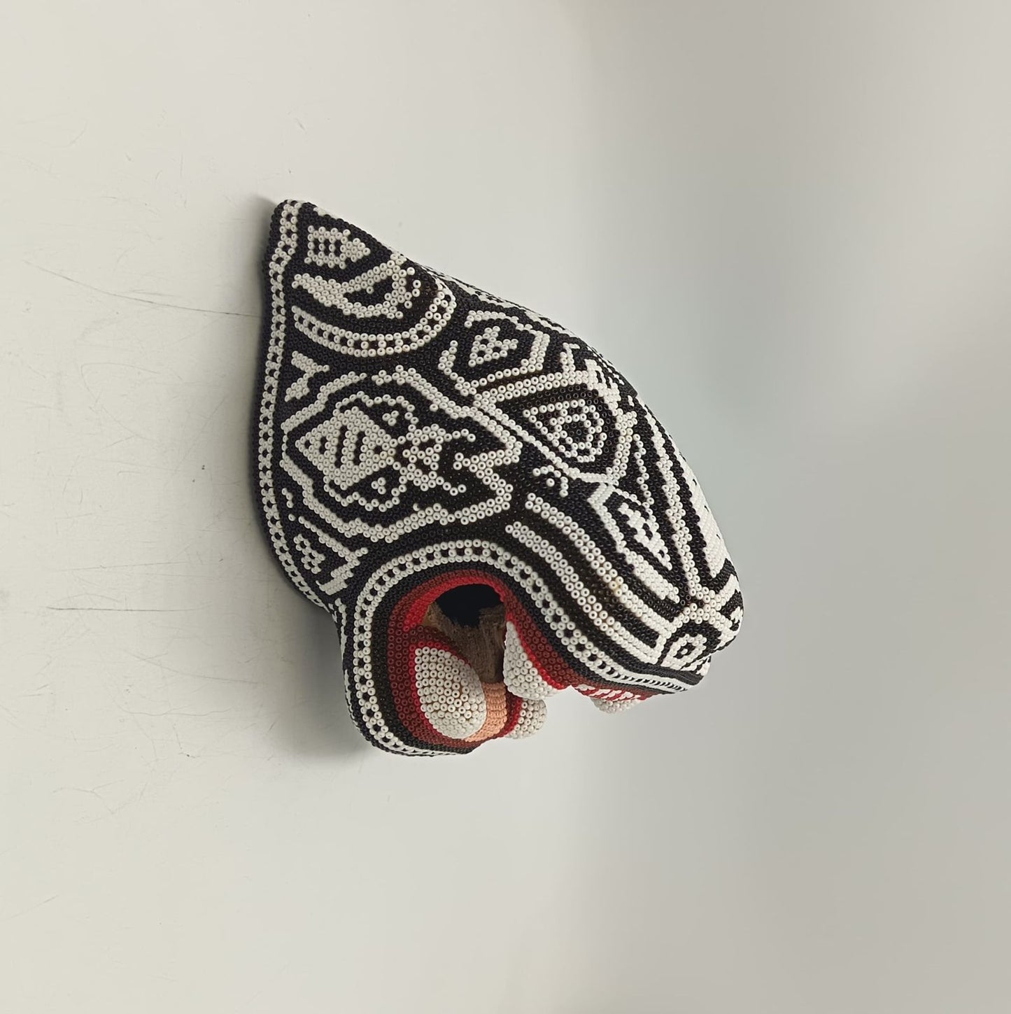 Mexican Folk Art Huichol Beaded Jaguar Head By Mayola Villa Lopez PP9176 Oaxaca