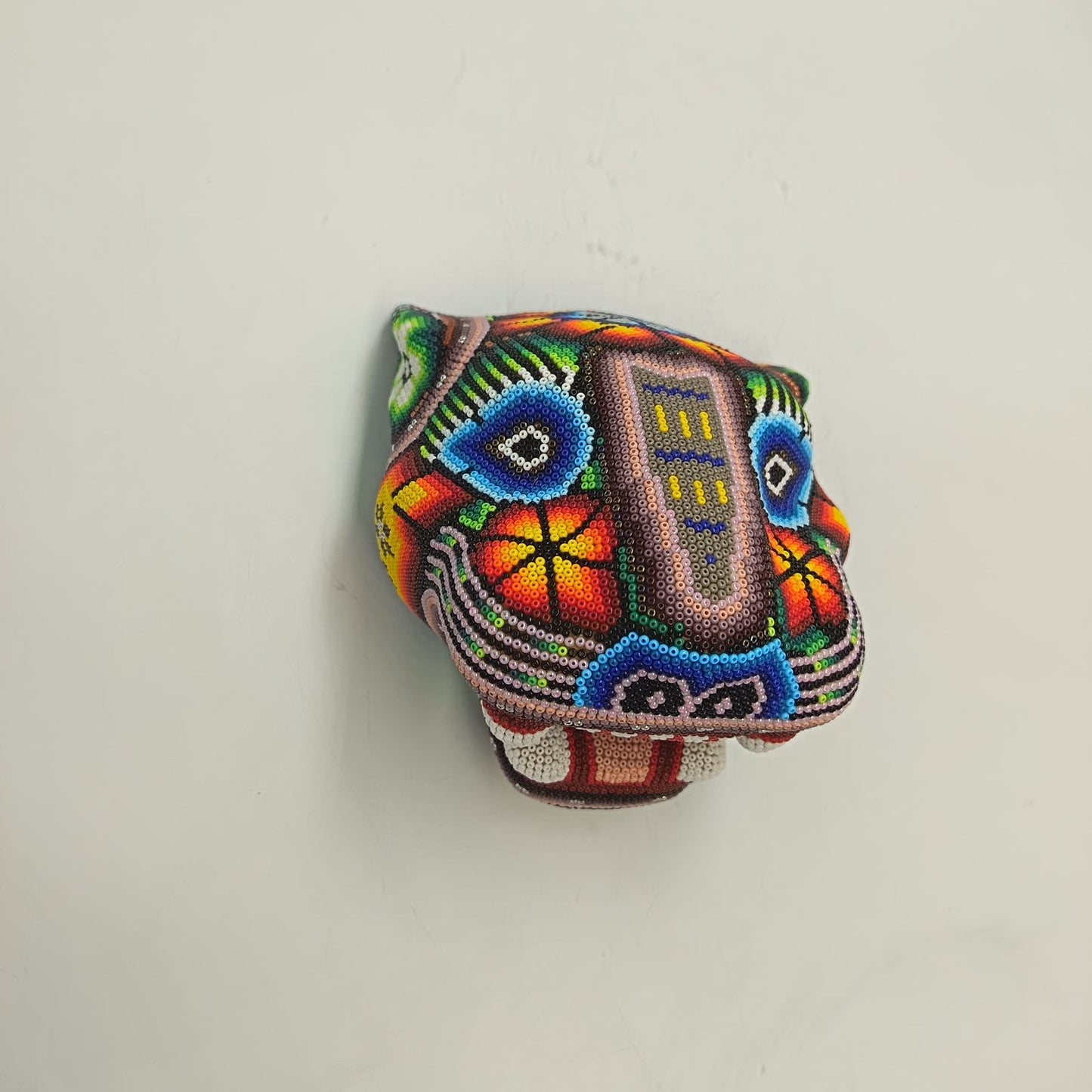 Mexican Folk Art Huichol Beaded Jaguar Head By Mayola Villa Lopez PP9177