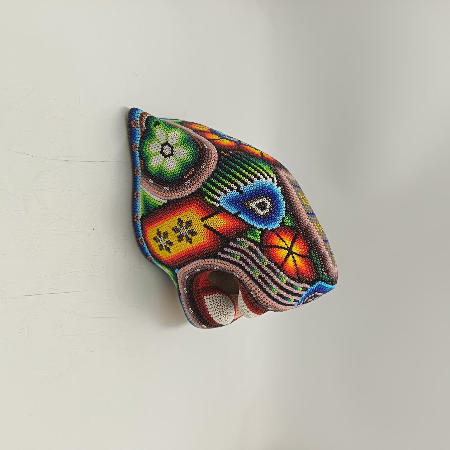 Mexican Folk Art Huichol Beaded Jaguar Head By Mayola Villa Lopez PP9177