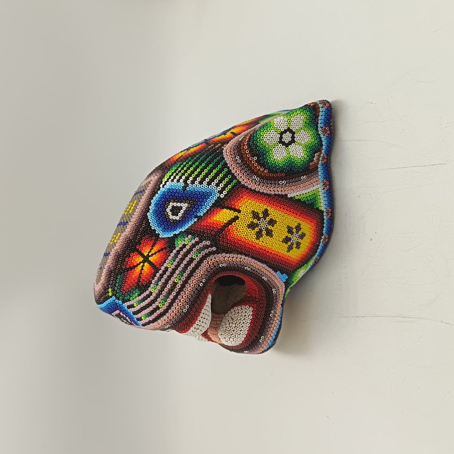 Mexican Folk Art Huichol Beaded Jaguar Head By Mayola Villa Lopez PP9177