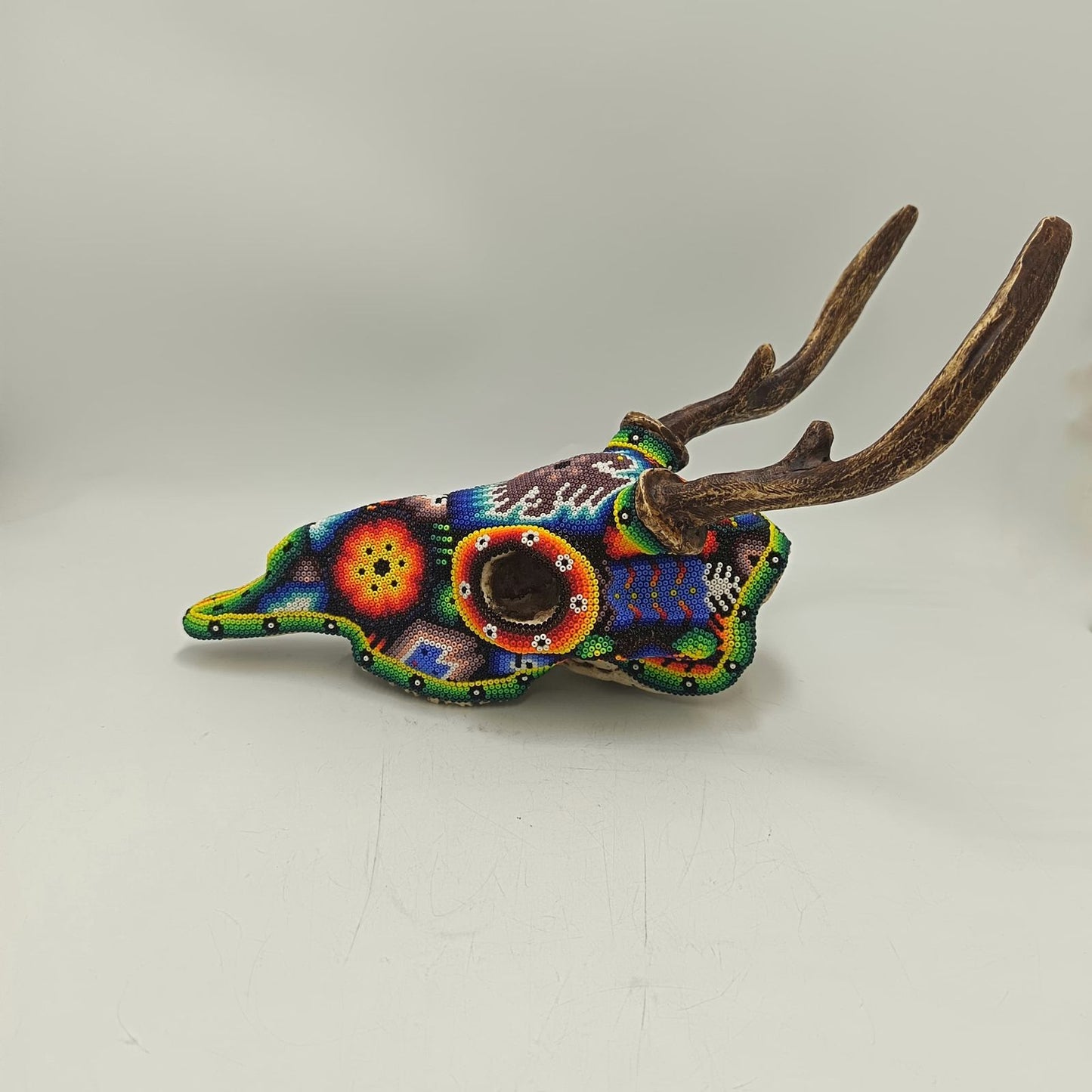 Huichol Indian Cast Resin Deer Skull Beaded By Mayola Villa Lopez PP9178