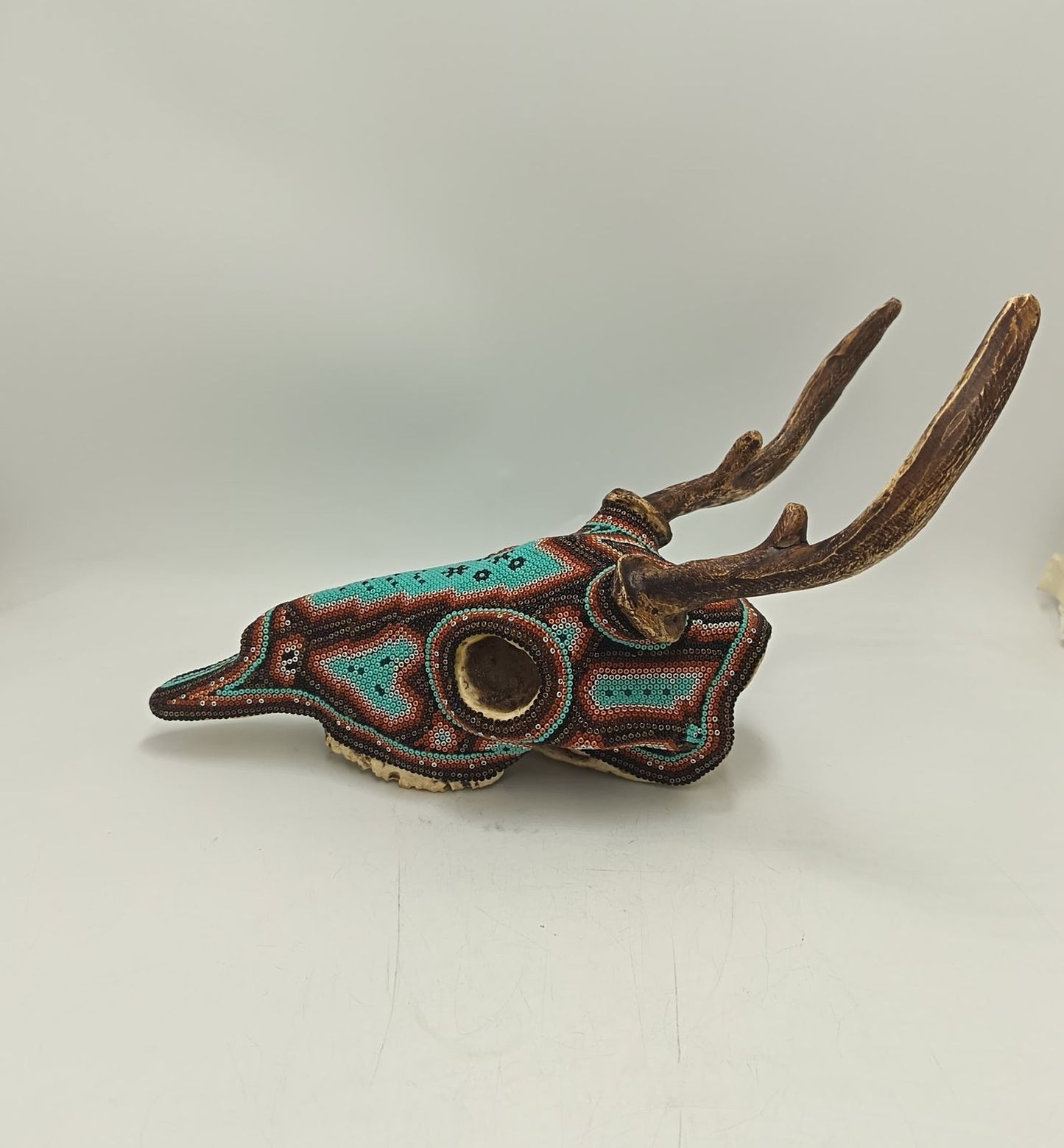 Huichol Indian Cast Resin Deer Skull Beaded By Mayola Villa Lopez PP9179