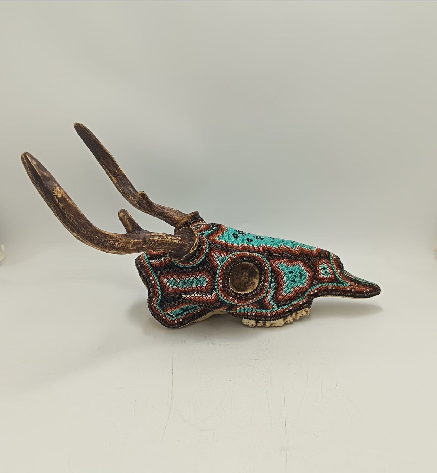 Huichol Indian Cast Resin Deer Skull Beaded By Mayola Villa Lopez PP9179