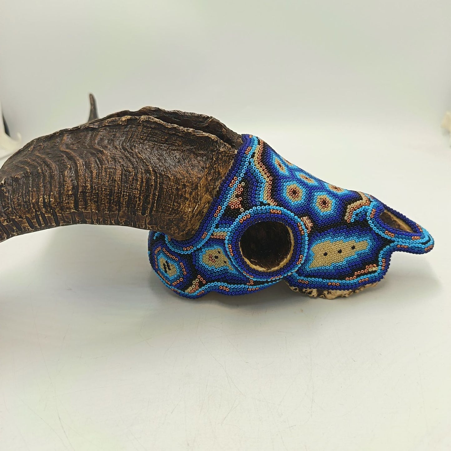 Beaded Huichol Mexican Folk Art Goat Skull By Mayola Villa Lopez PP9180