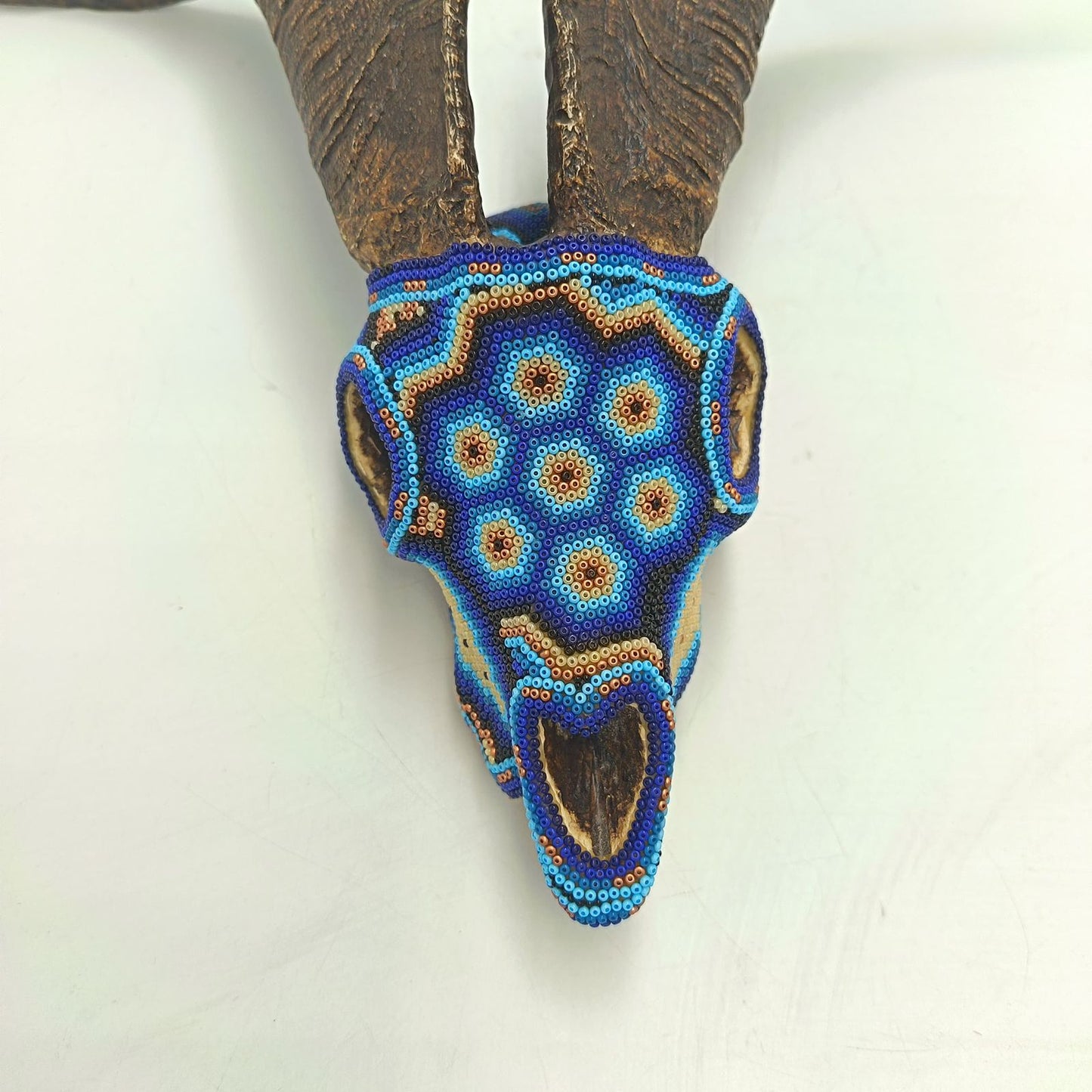 Beaded Huichol Mexican Folk Art Goat Skull By Mayola Villa Lopez PP9180