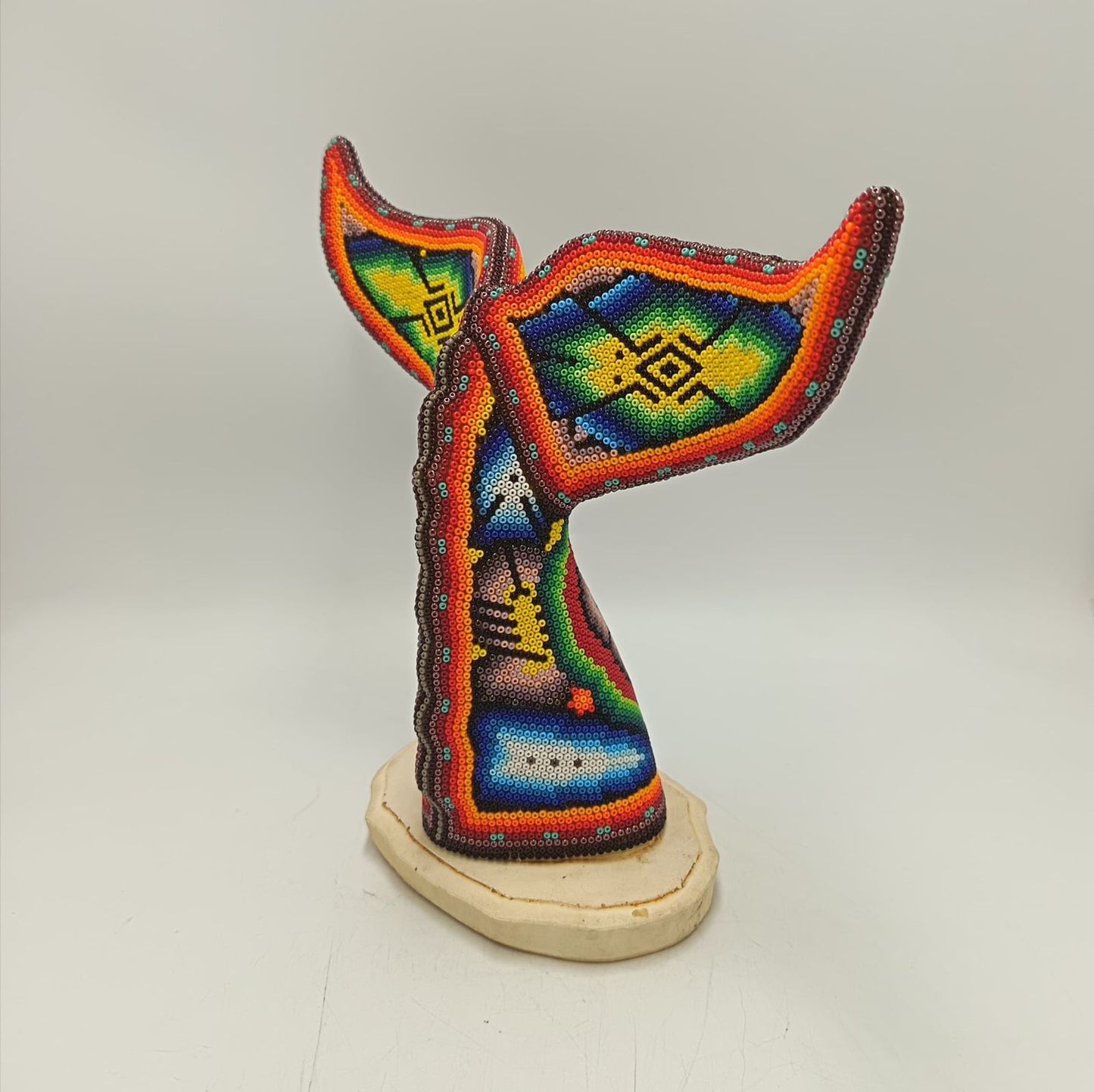 Mexican Folk Art Huichol Beaded Whale Tail By Mayola Villa Lopez PP9184