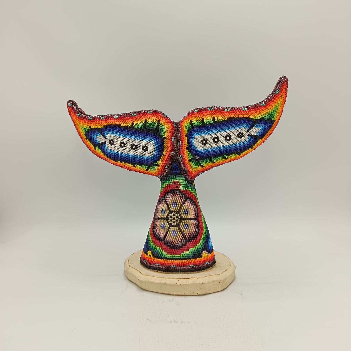 Mexican Folk Art Huichol Beaded Whale Tail By Mayola Villa Lopez PP9184