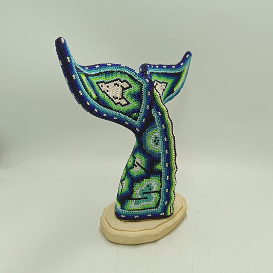 Mexican Folk Art Huichol Beaded Whale Tail By Mayola Villa Lopez PP9185