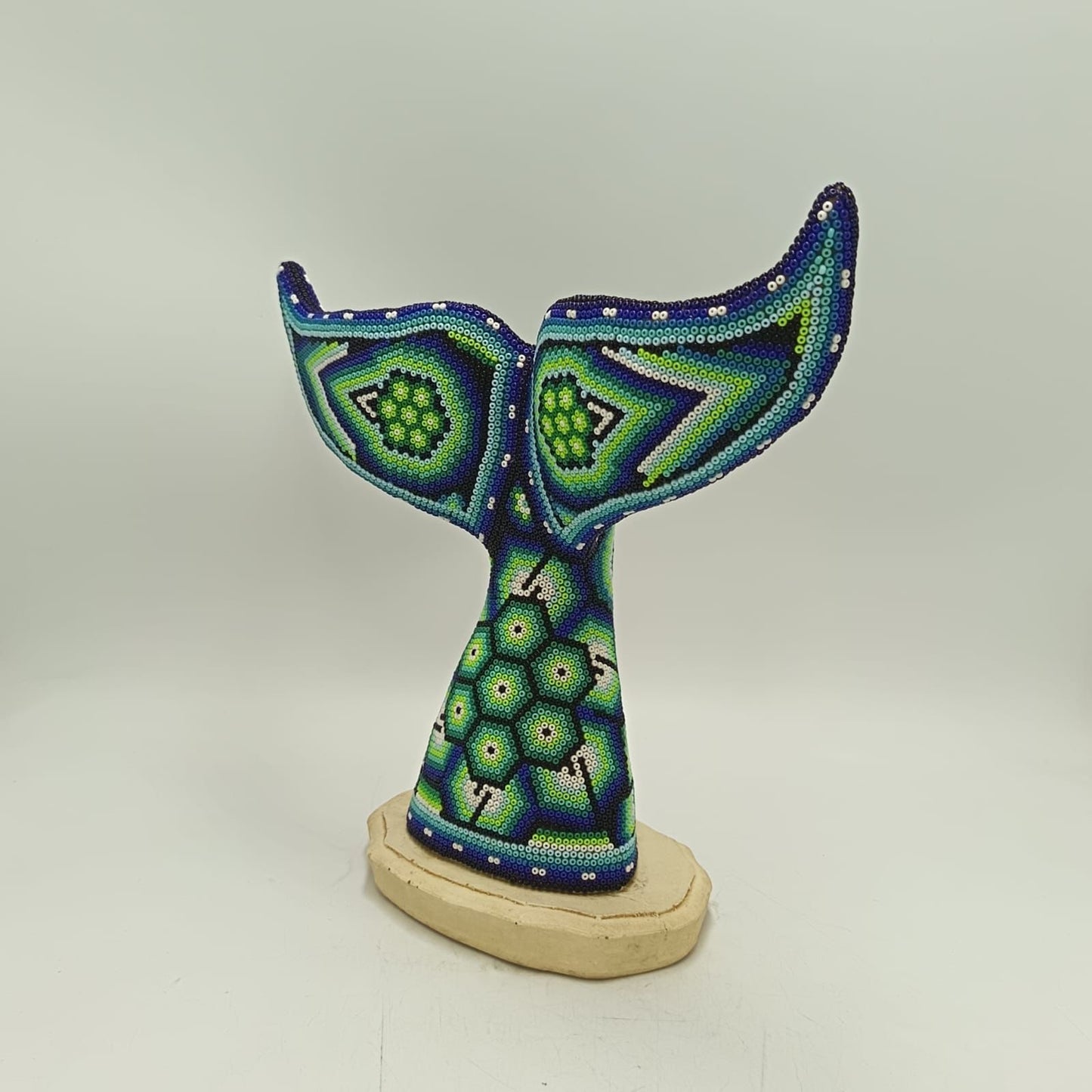 Mexican Folk Art Huichol Beaded Whale Tail By Mayola Villa Lopez PP9185