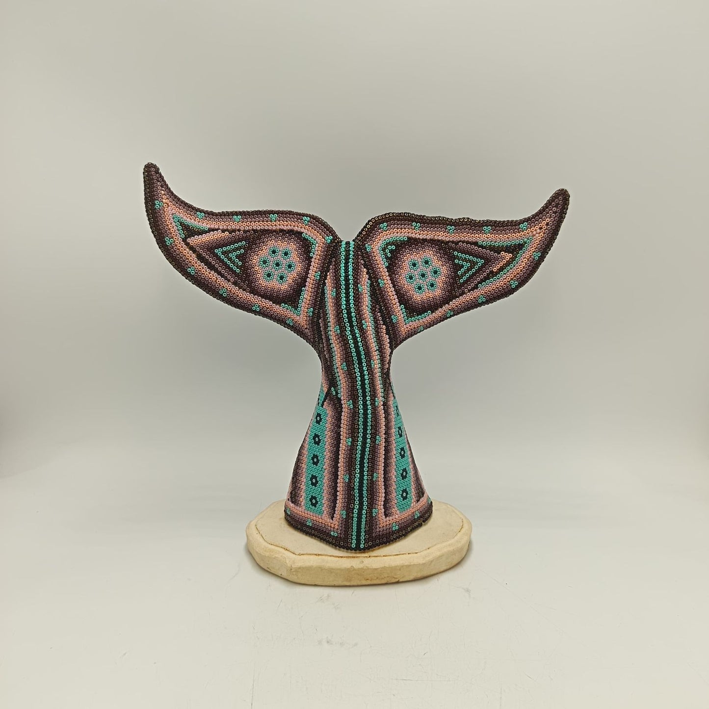 Mexican Folk Art Huichol Beaded Whale Tail By Mayola Villa Lopez PP9186
