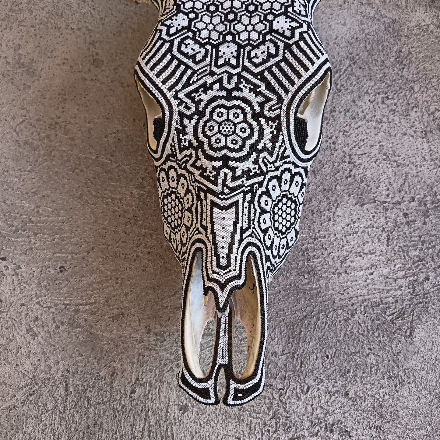 Huichol Bead Art Mexican Folk Art, Bull Skull By Mayola Villa Lopez PP9187