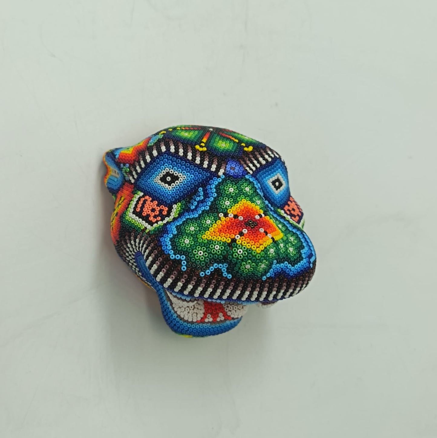 Mexican Huichol Hand Beaded Jaguar Head By Santos Bautista PP9189