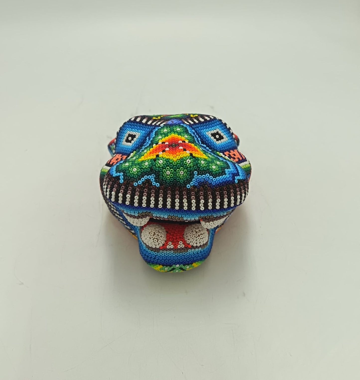 Mexican Huichol Hand Beaded Jaguar Head By Santos Bautista PP9189