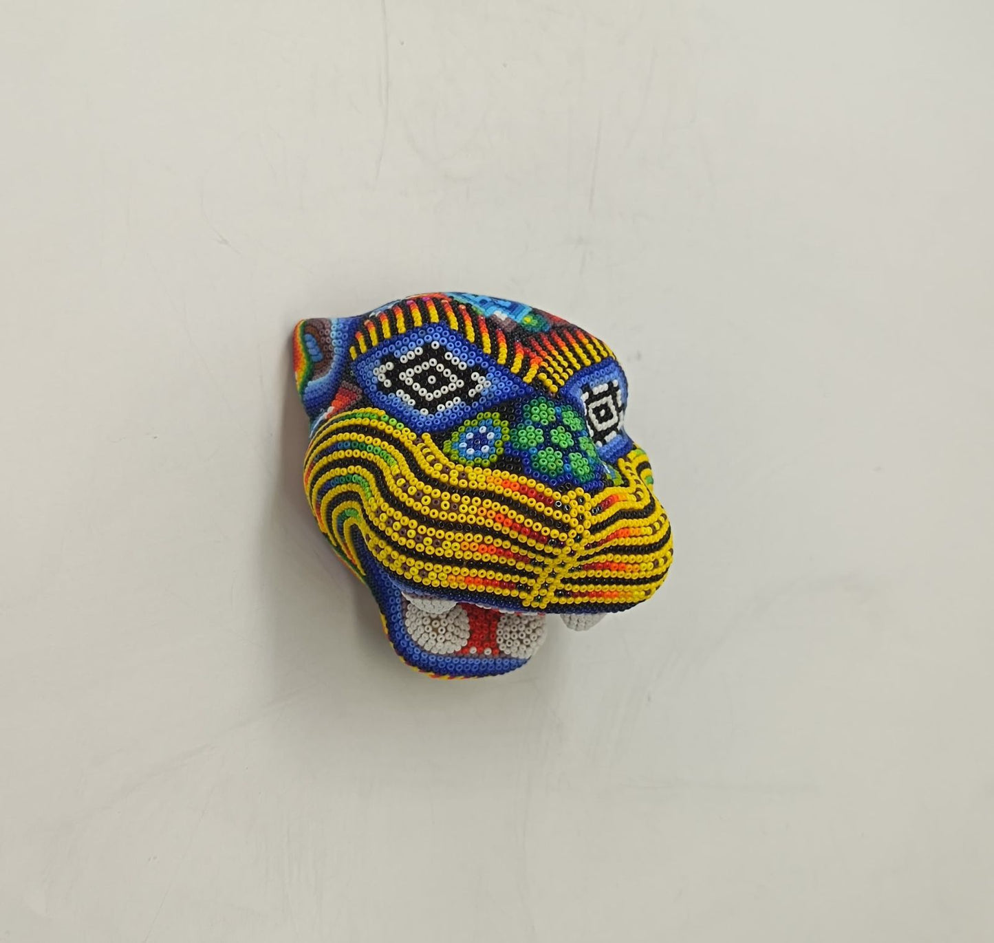 Mexican Huichol Hand Beaded Jaguar Head By Santos Bautista PP9190 Oaxaca