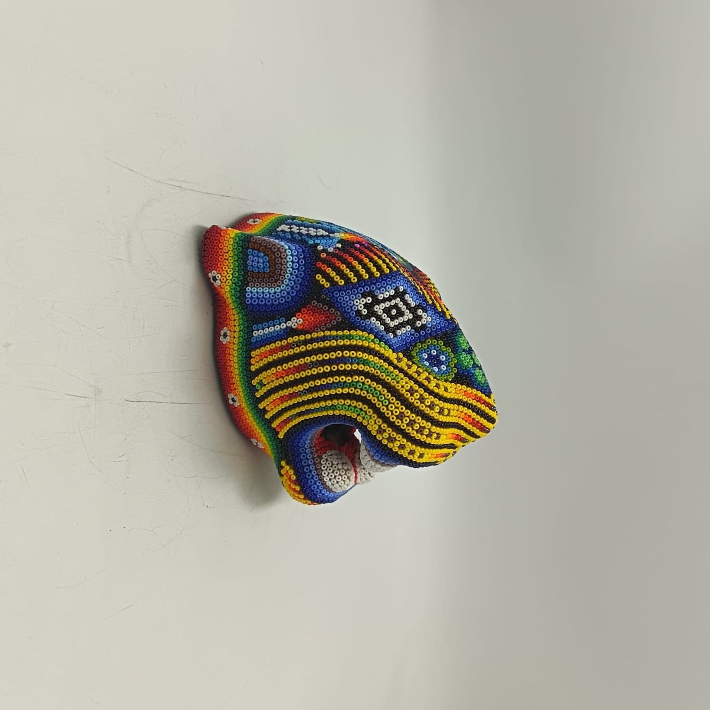 Mexican Huichol Hand Beaded Jaguar Head By Santos Bautista PP9190 Oaxaca