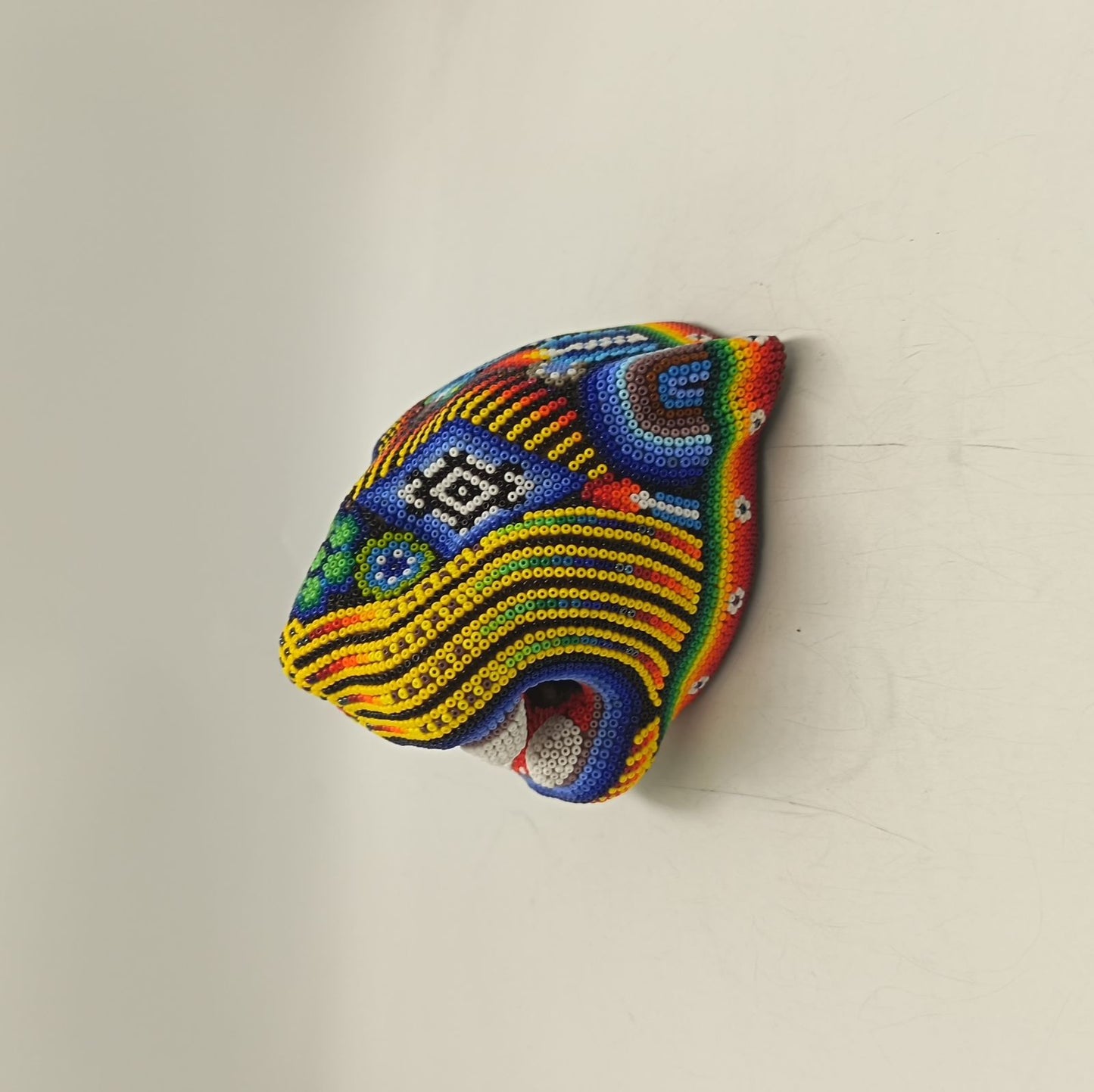 Mexican Huichol Hand Beaded Jaguar Head By Santos Bautista PP9190 Oaxaca