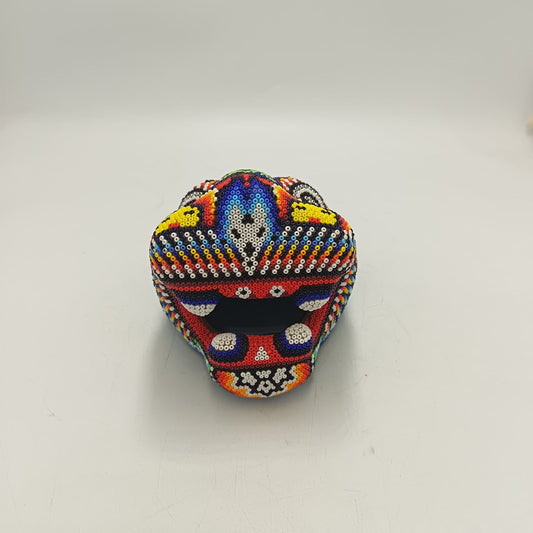 Mexican Huichol Hand Beaded Jaguar Head By Santos Bautista PP9191