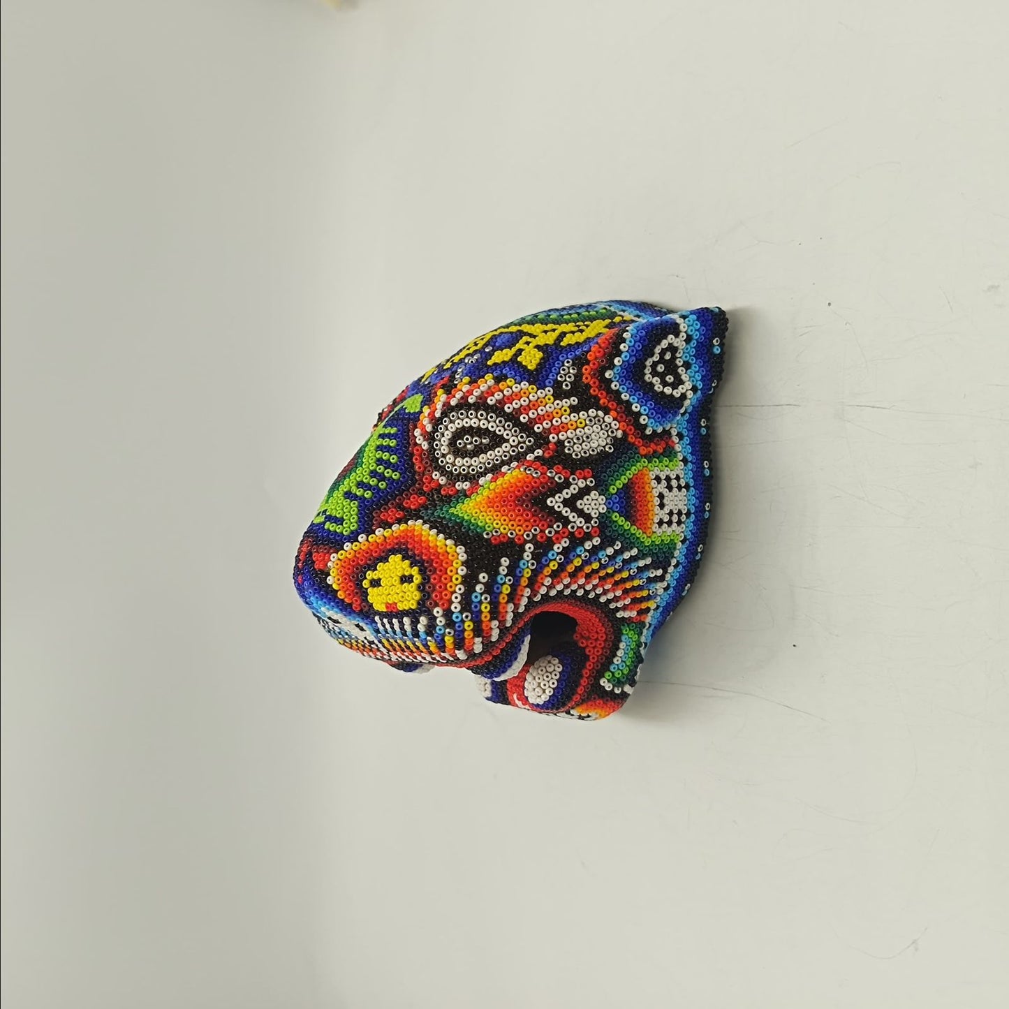 Mexican Huichol Hand Beaded Jaguar Head By Santos Bautista PP9191