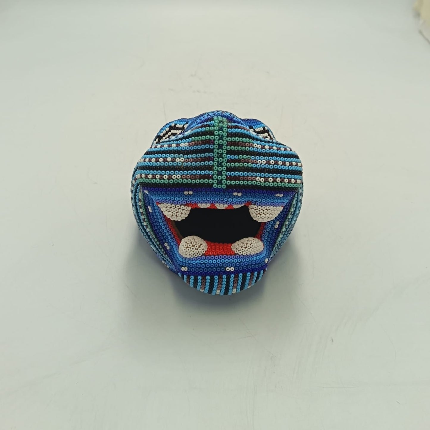 Mexican Huichol Hand Beaded Jaguar Head By Santos Bautista PP9192