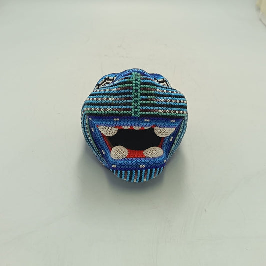 Mexican Huichol Hand Beaded Jaguar Head By Santos Bautista PP9192