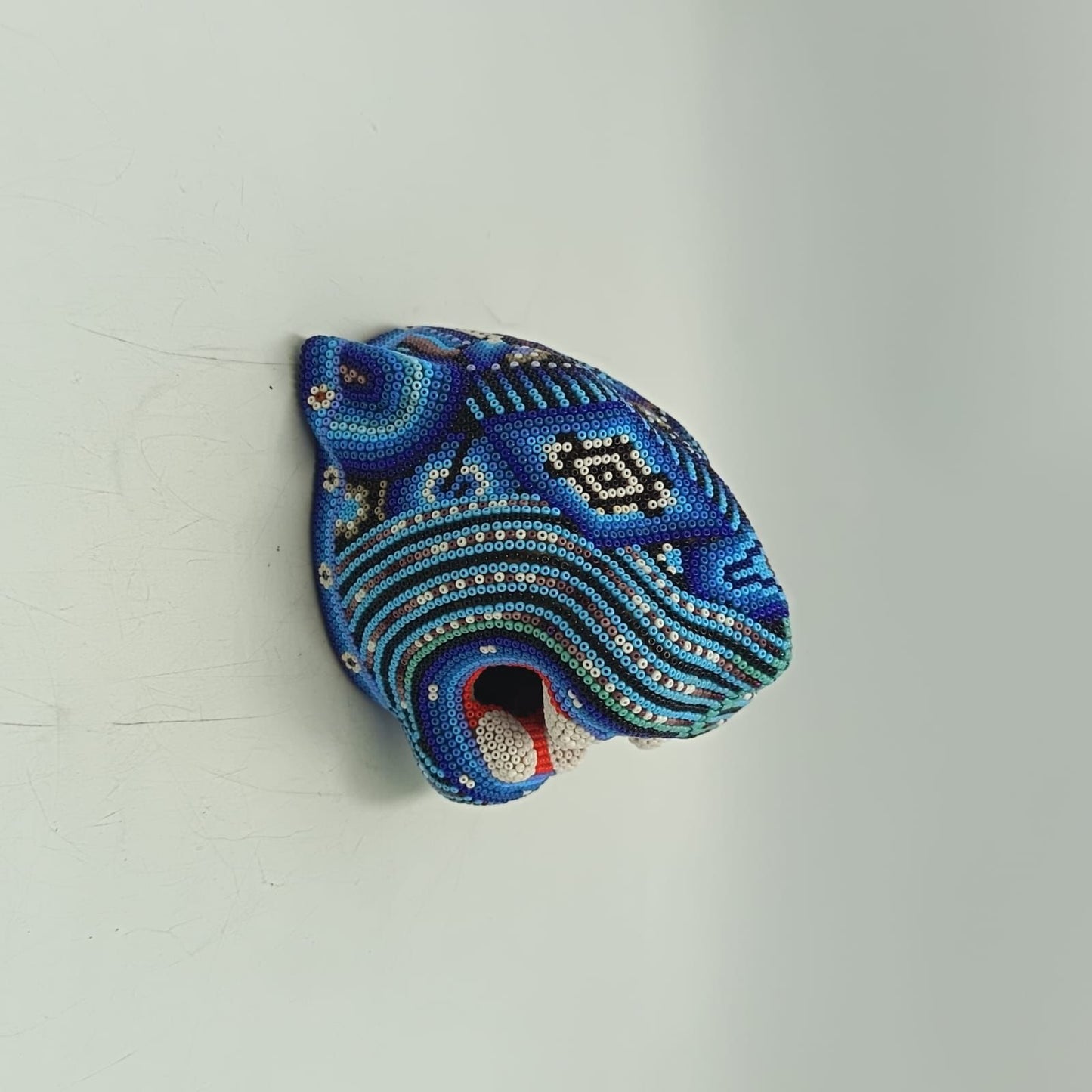 Mexican Huichol Hand Beaded Jaguar Head By Santos Bautista PP9192