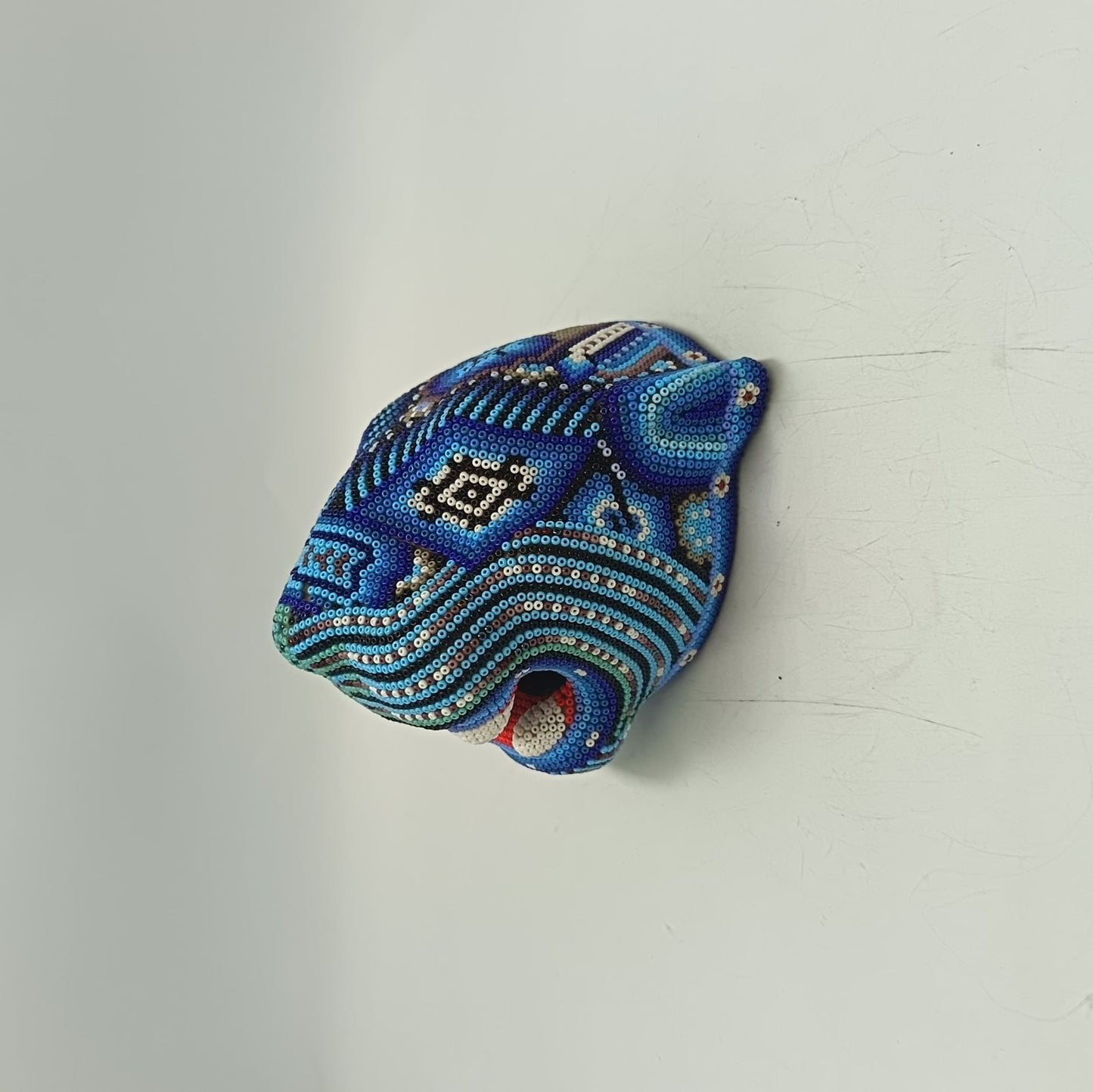 Mexican Huichol Hand Beaded Jaguar Head By Santos Bautista PP9192