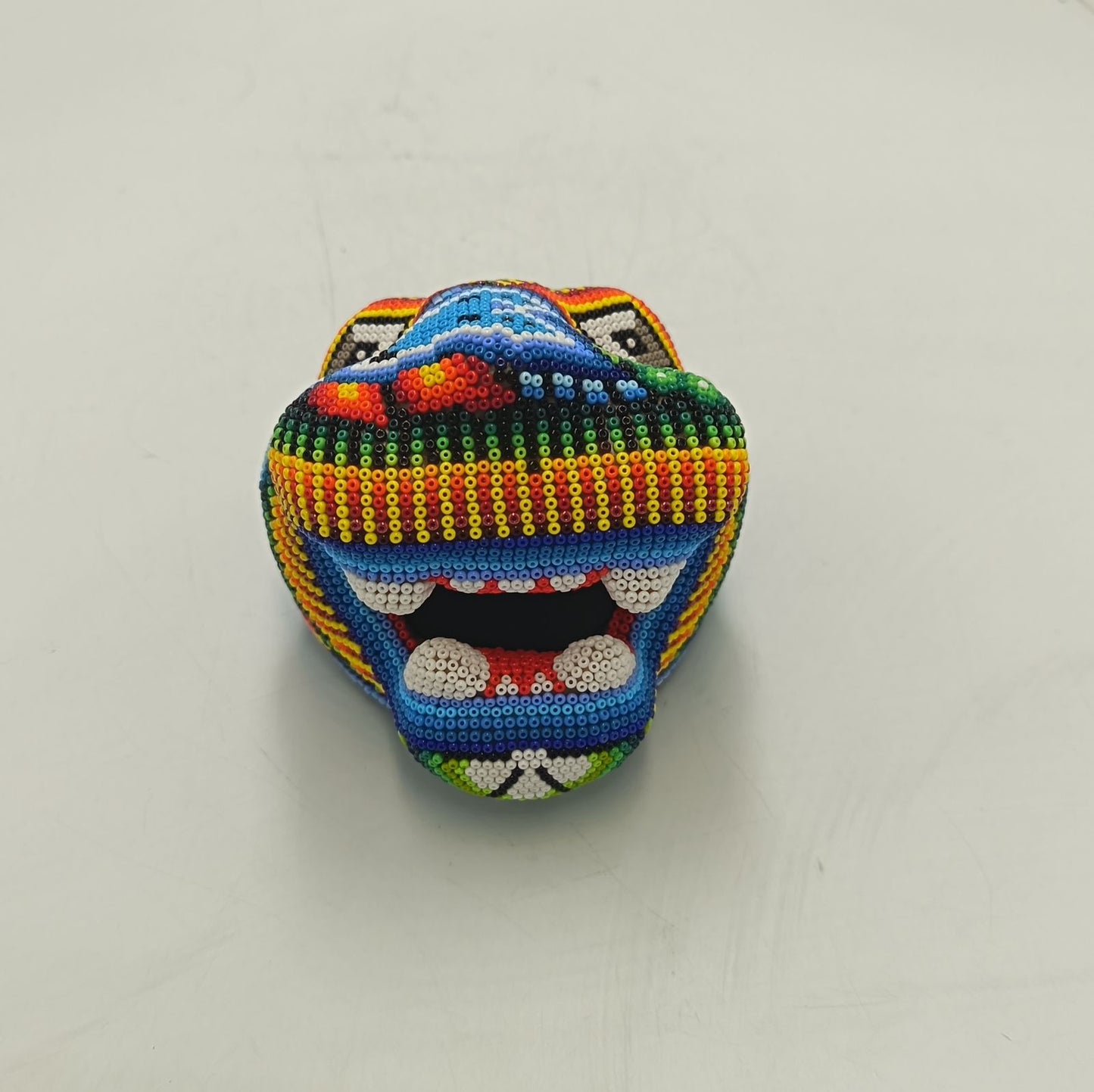 Mexican Huichol Hand Beaded Jaguar Head By Santos Bautista PP9193 Oaxaca