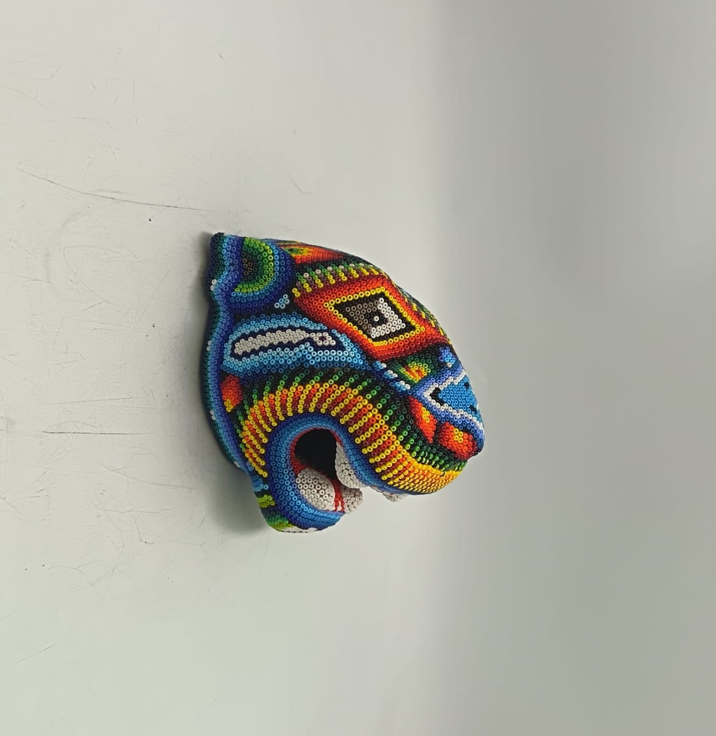 Mexican Huichol Hand Beaded Jaguar Head By Santos Bautista PP9193 Oaxaca