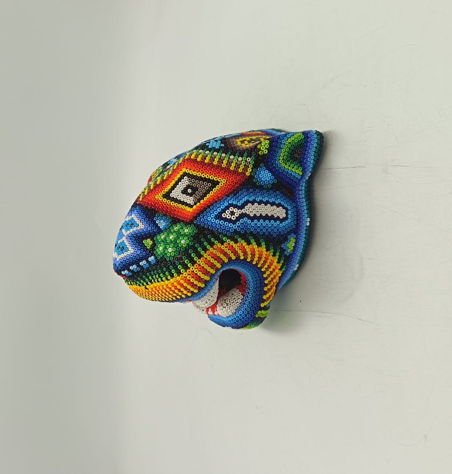 Mexican Huichol Hand Beaded Jaguar Head By Santos Bautista PP9193 Oaxaca