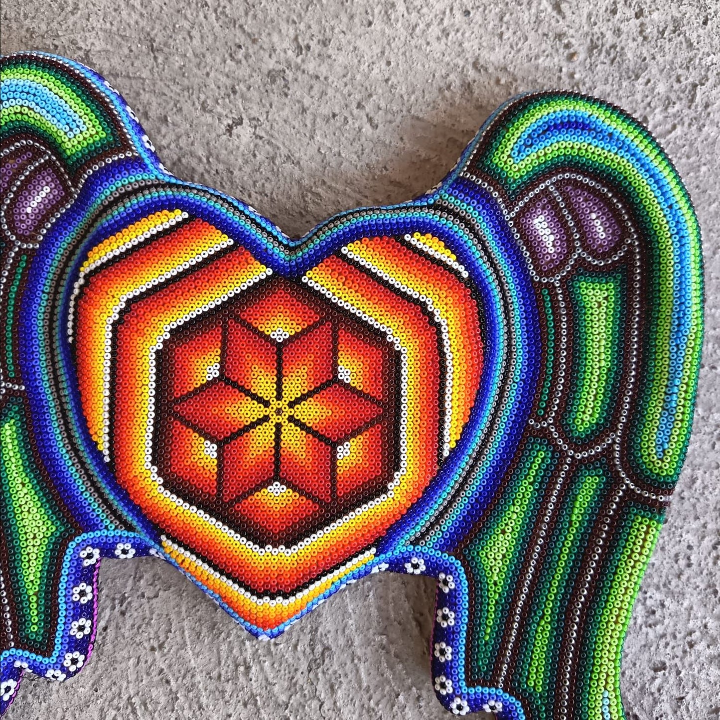 Huichol Hand Beaded Mexican Folk Art Heart with Wings By Santos Bautista PP9198 Oaxaca