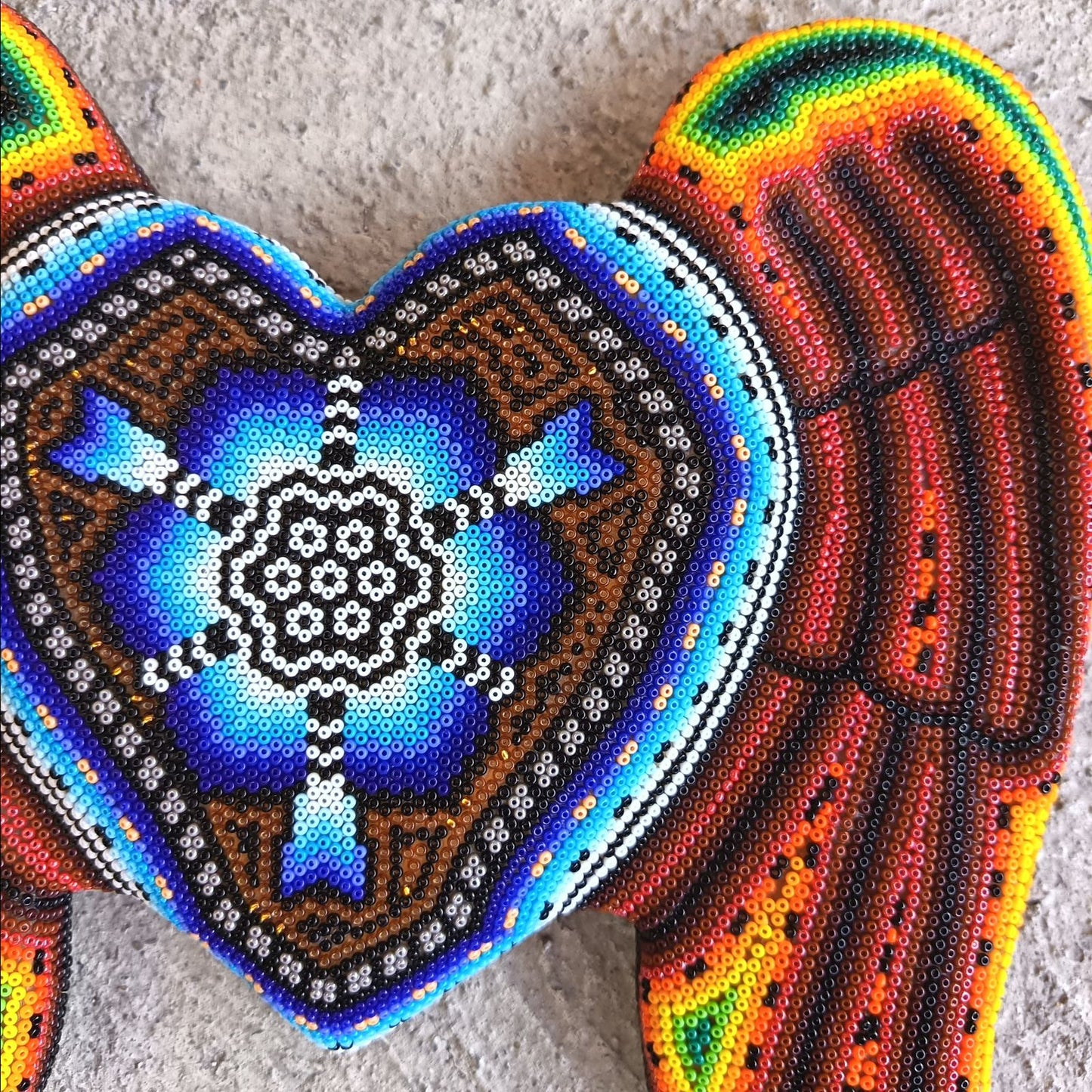 Huichol Hand Beaded Mexican Folk Art Heart with Wings By Santos Bautista PP9199