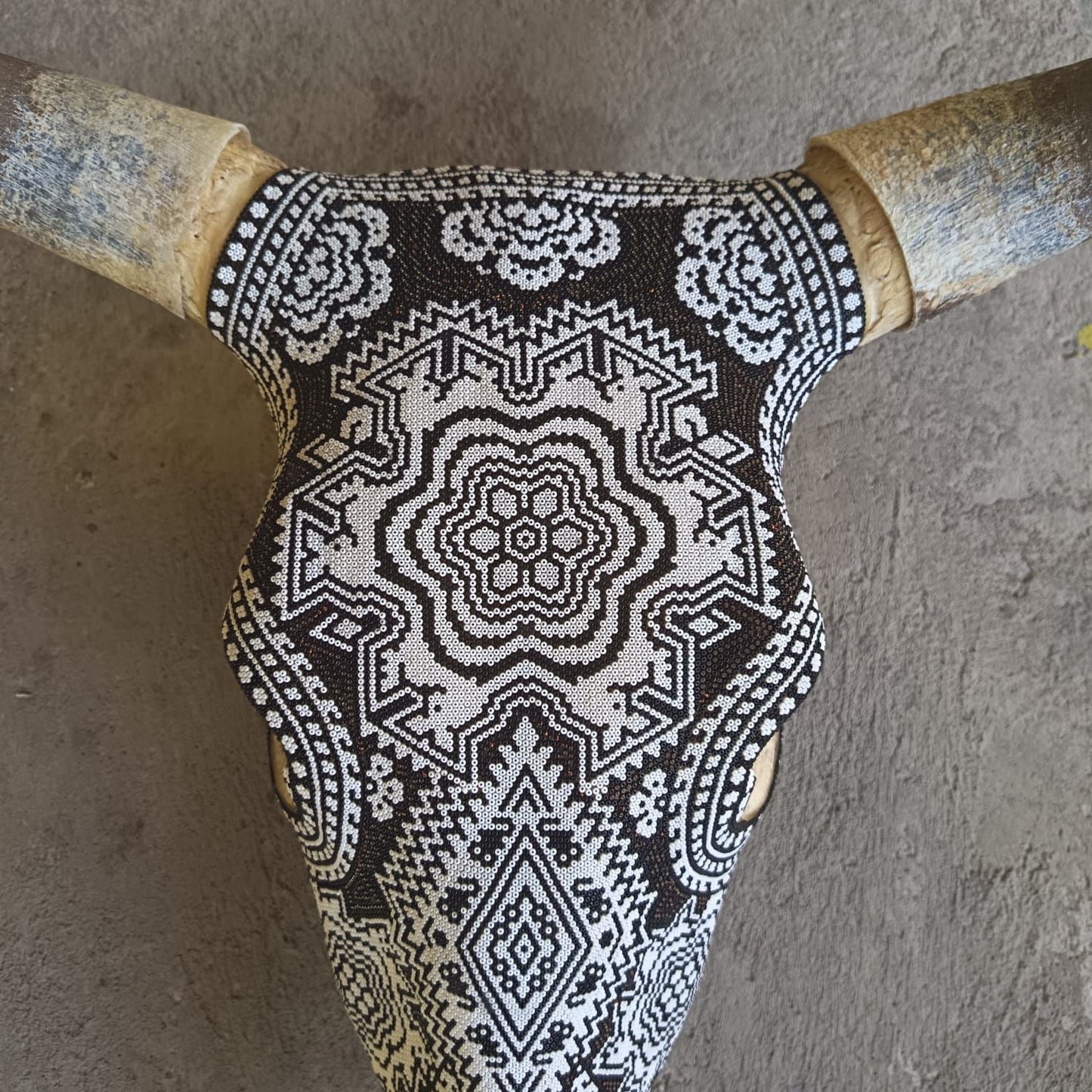 Huichol Indian Hand Beaded Bull Skull By Santos Bautista PP9200