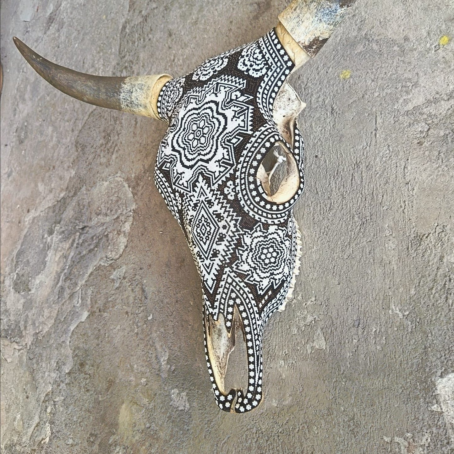 Huichol Indian Hand Beaded Bull Skull By Santos Bautista PP9200