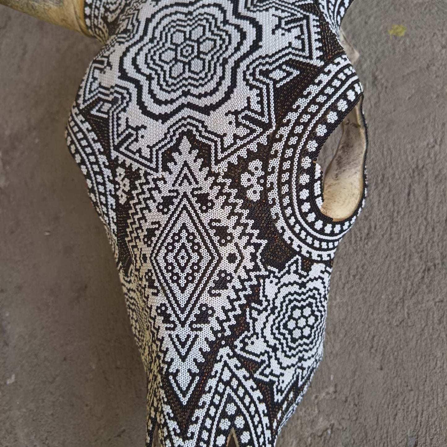 Huichol Indian Hand Beaded Bull Skull By Santos Bautista PP9200