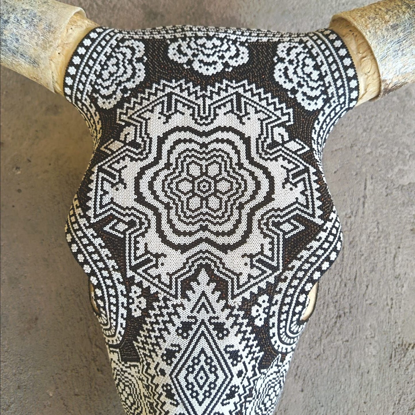 Huichol Indian Hand Beaded Bull Skull By Santos Bautista PP9200