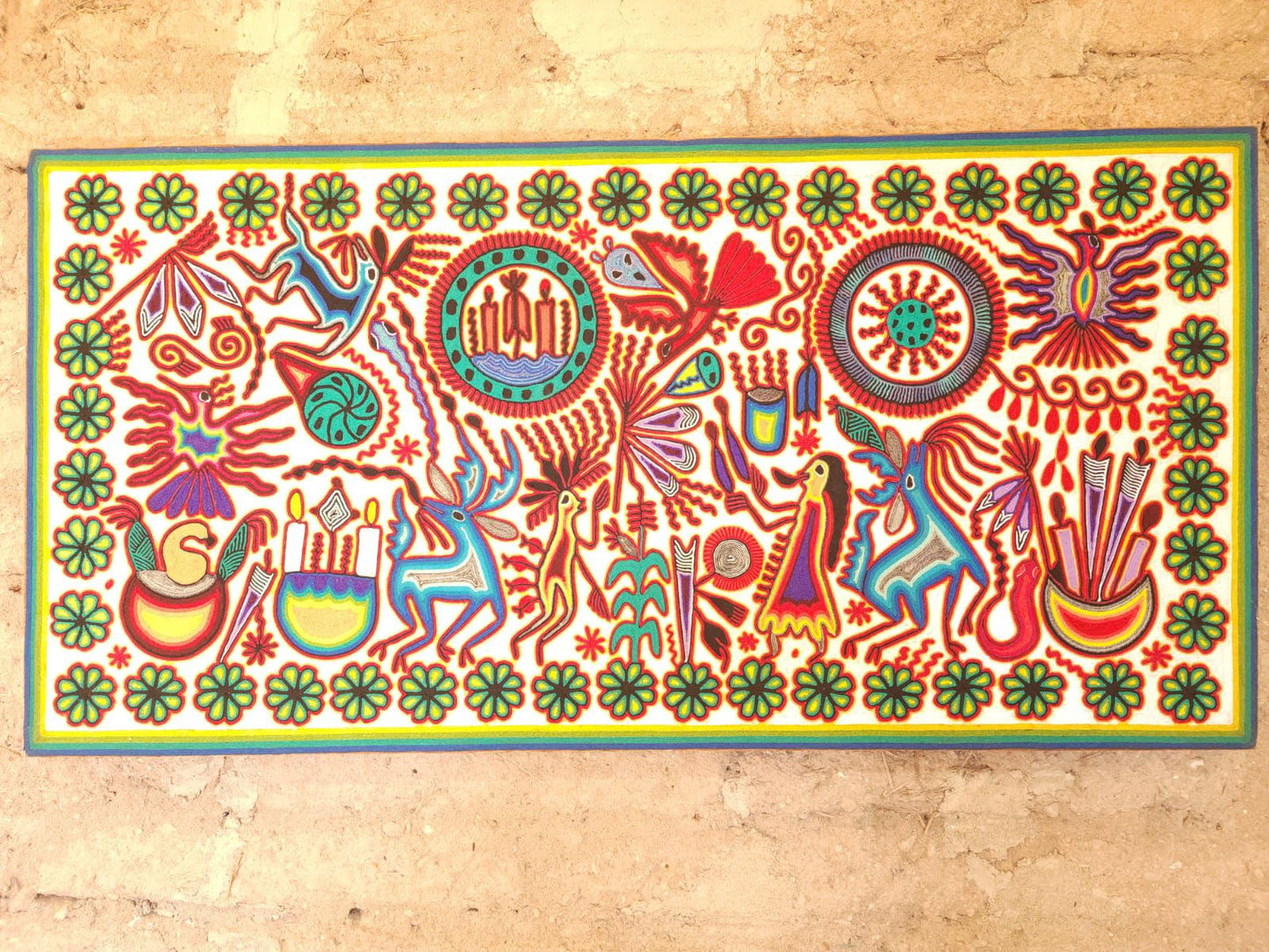 Mexican Folk Art Huichol Yarn Painting by Cooperativa Zitacua PP9206